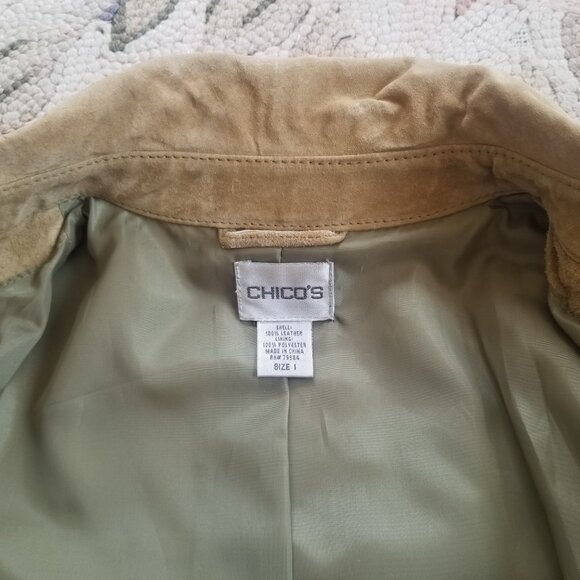 Chico's Suede Jacket in Earthy Bleached Greenish Beige-ish Color - Picture 4 of 10